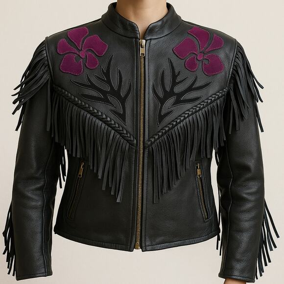 Highway One Leather Fringe Jacket M Retro Western Festival Biker - Picture 1 of 16